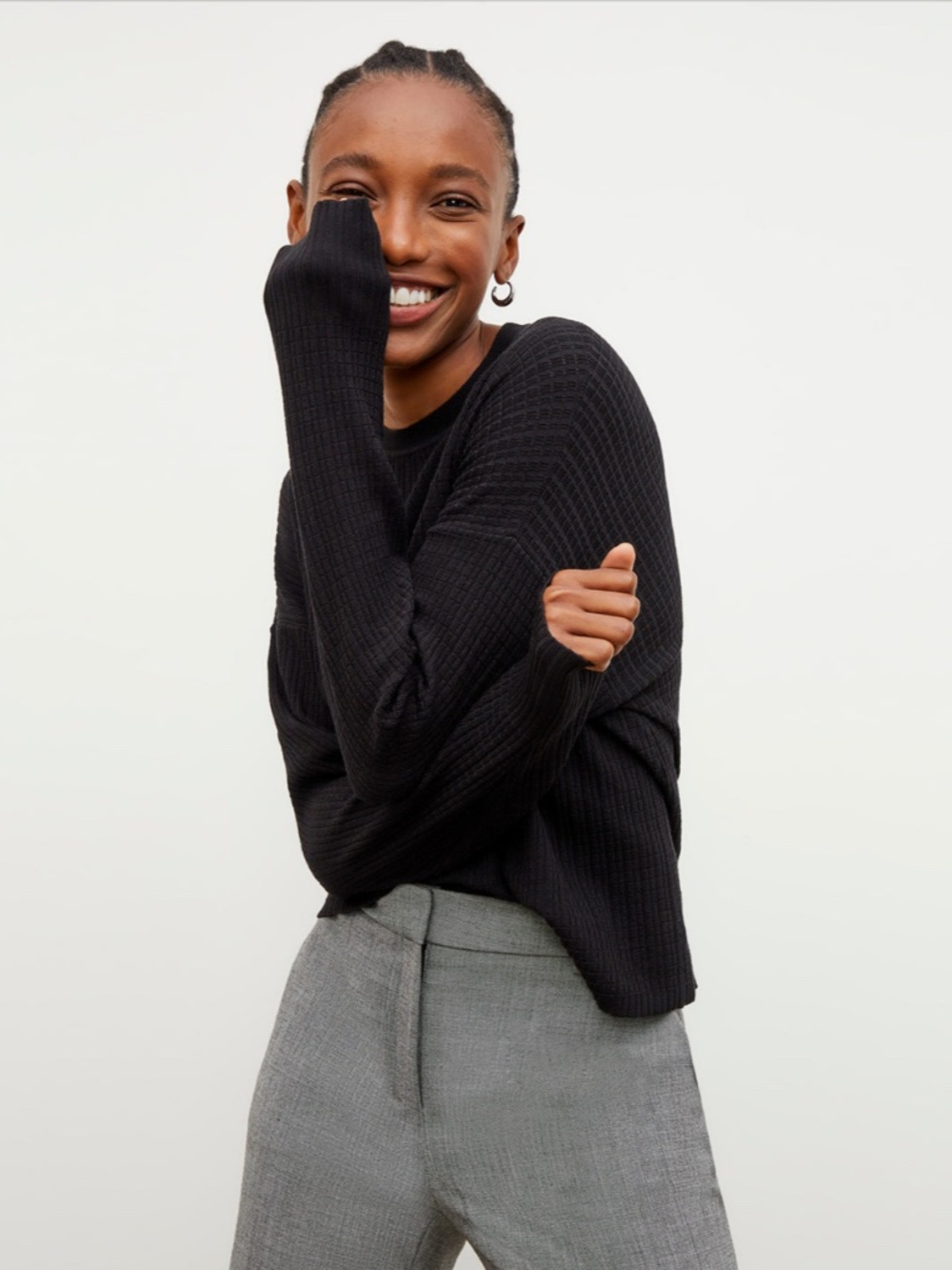 M.M. LAFLEUR The Tyler Pullover Geo Micro Knit Sweater Black Women's Size Small